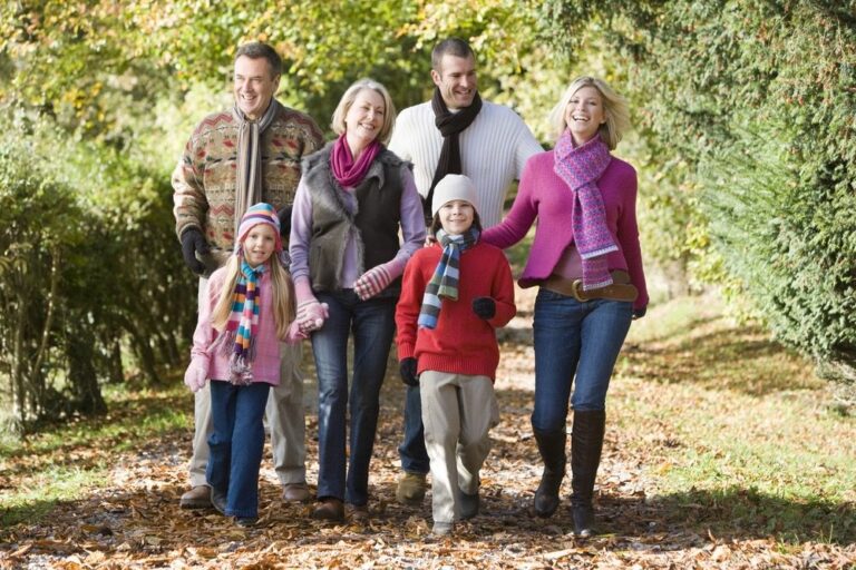 Family enjoying an autumn countryside walk